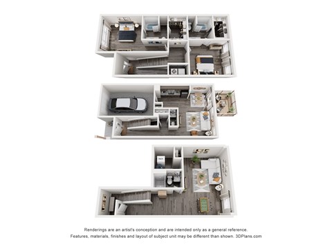Floor plan for 3 beds, 3.5 baths, 1634 sqft